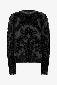 Sweater With Plush Brocade Pattern