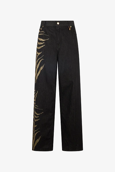 Jeans With Zebra Print On Side