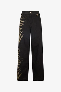 Jeans With Zebra Print On Side