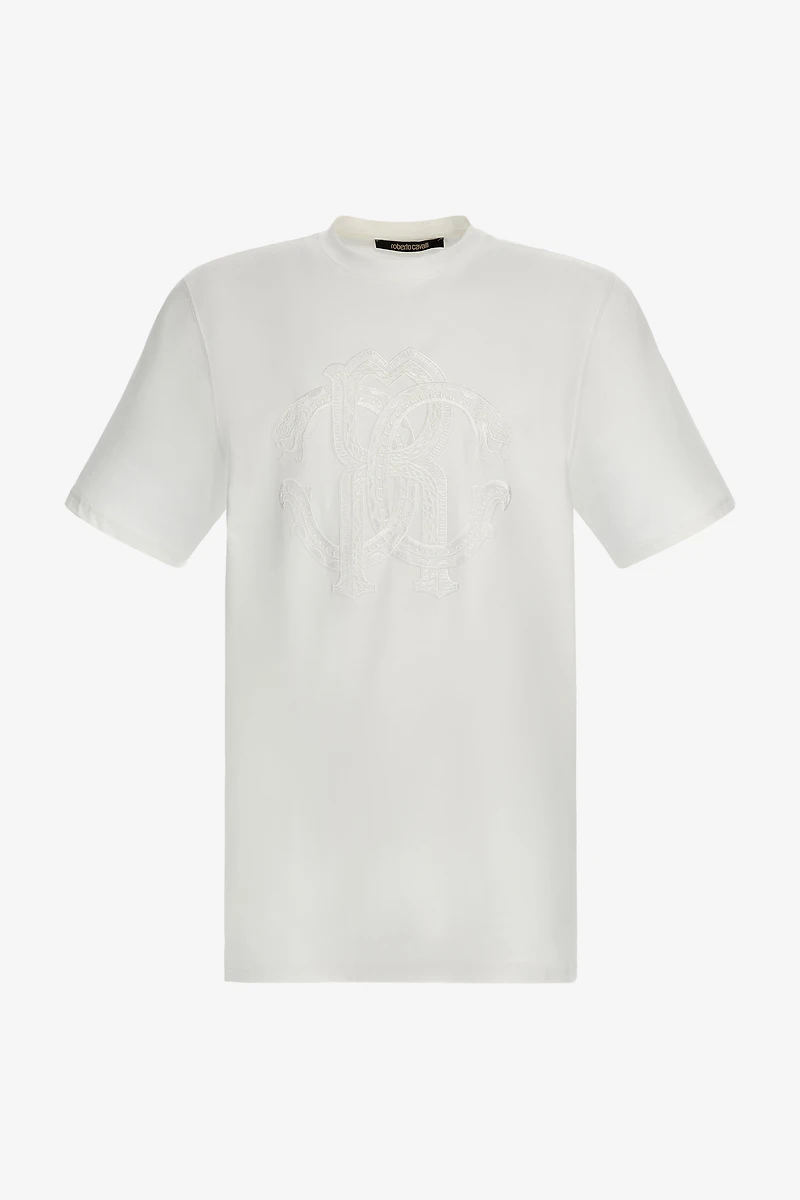White T-Shirt With Embroidered Monogram RC