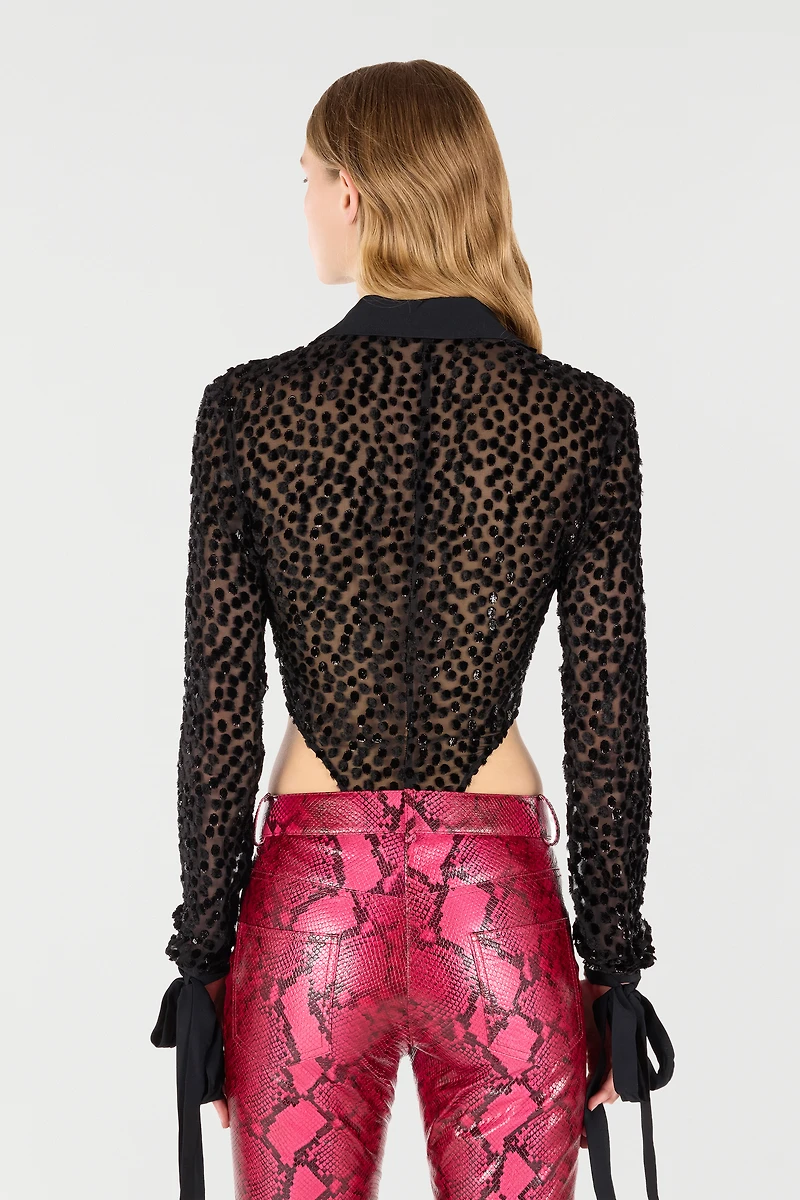 Polka-Dot Shirt-Style Bodysuit