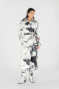 Double-breasted trench coat with Marble print