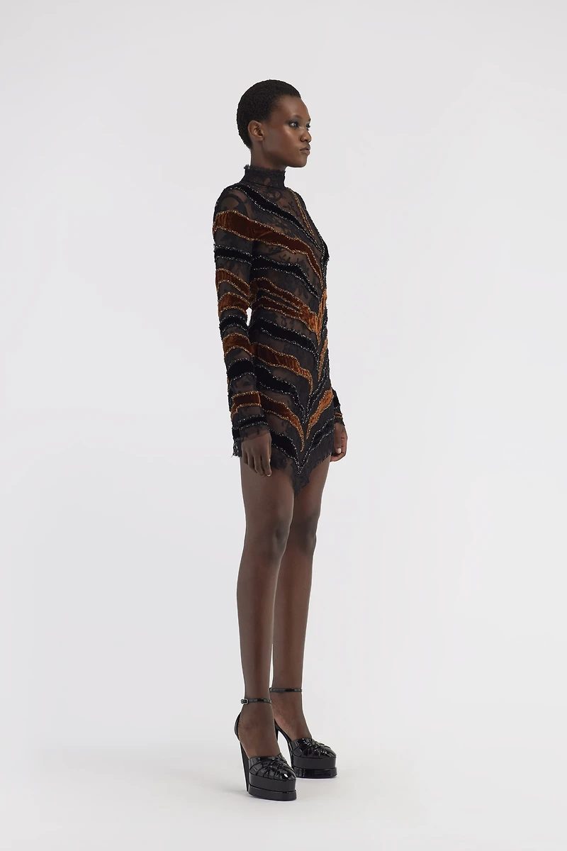 Embroidered dress with inserts