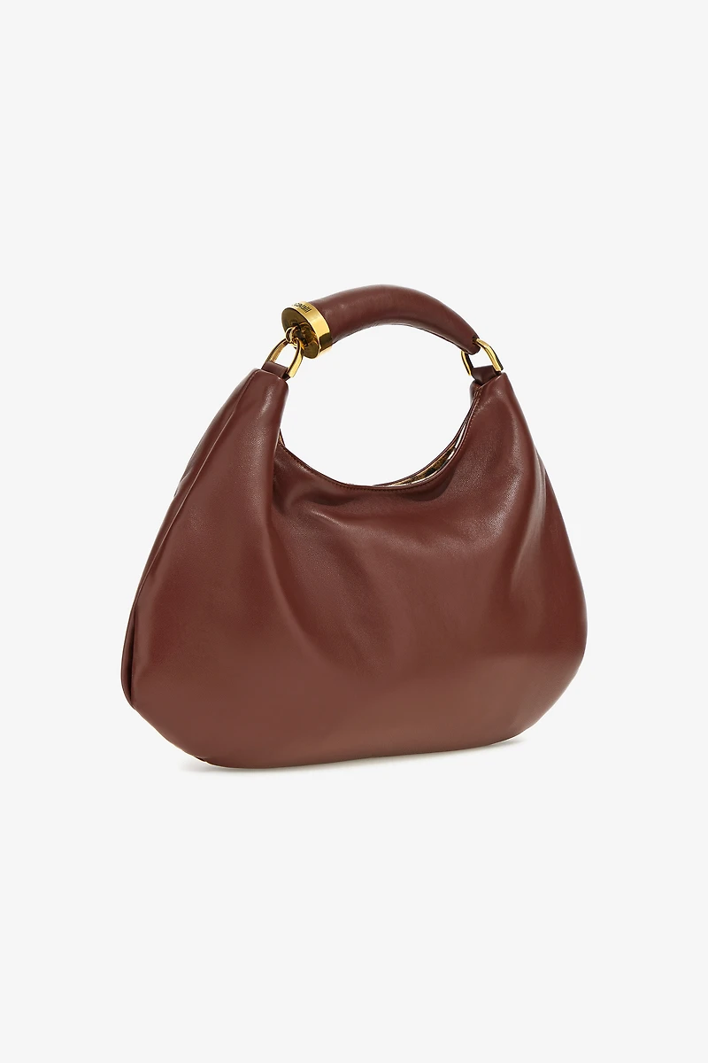 Leather Hobo Bag with Fang Handle