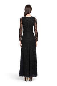Black layered lace gown