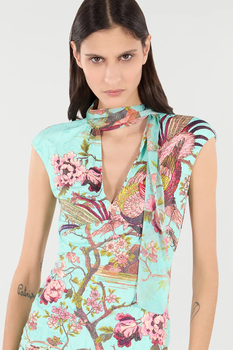 Top With Oriental Bird Print