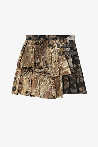 Floral-Brocade Mini Skirt