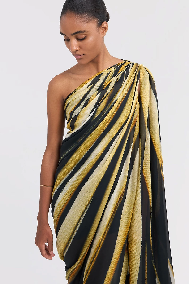 Ray Of Gold Print Silk Maxi Dress