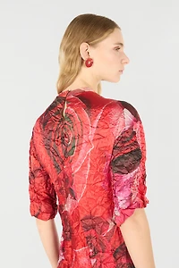 Crinkled Asymmetric Dress With Rose Print