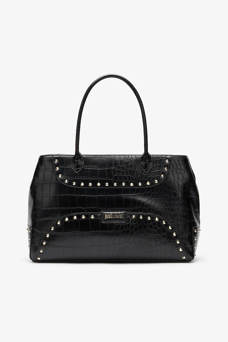 Just Cavalli Studded Croc Print Tote Bag