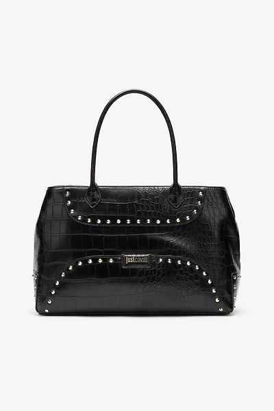 Just Cavalli Studded Croc Print Tote Bag