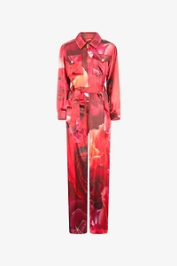 Rose-Print Shirt-Style Jumpsuit