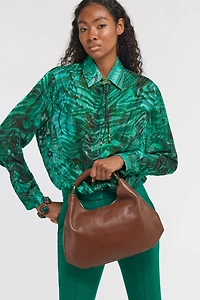 Leather Hobo Bag with Fang Handle
