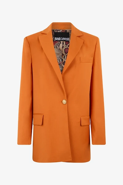 Orange Single-Breasted Jacket with Logo Strap