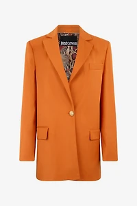 Orange Single-Breasted Jacket with Logo Strap