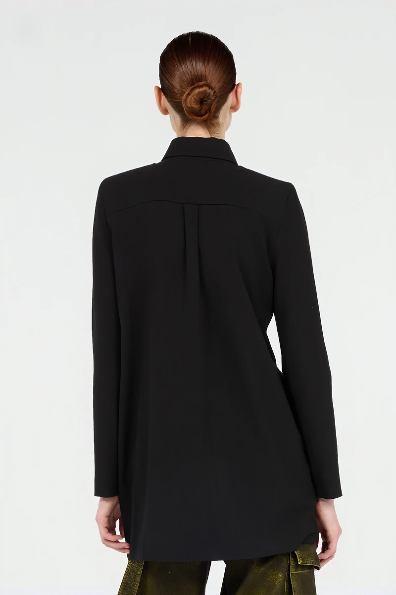 Long Black Wool-Blend Shirt