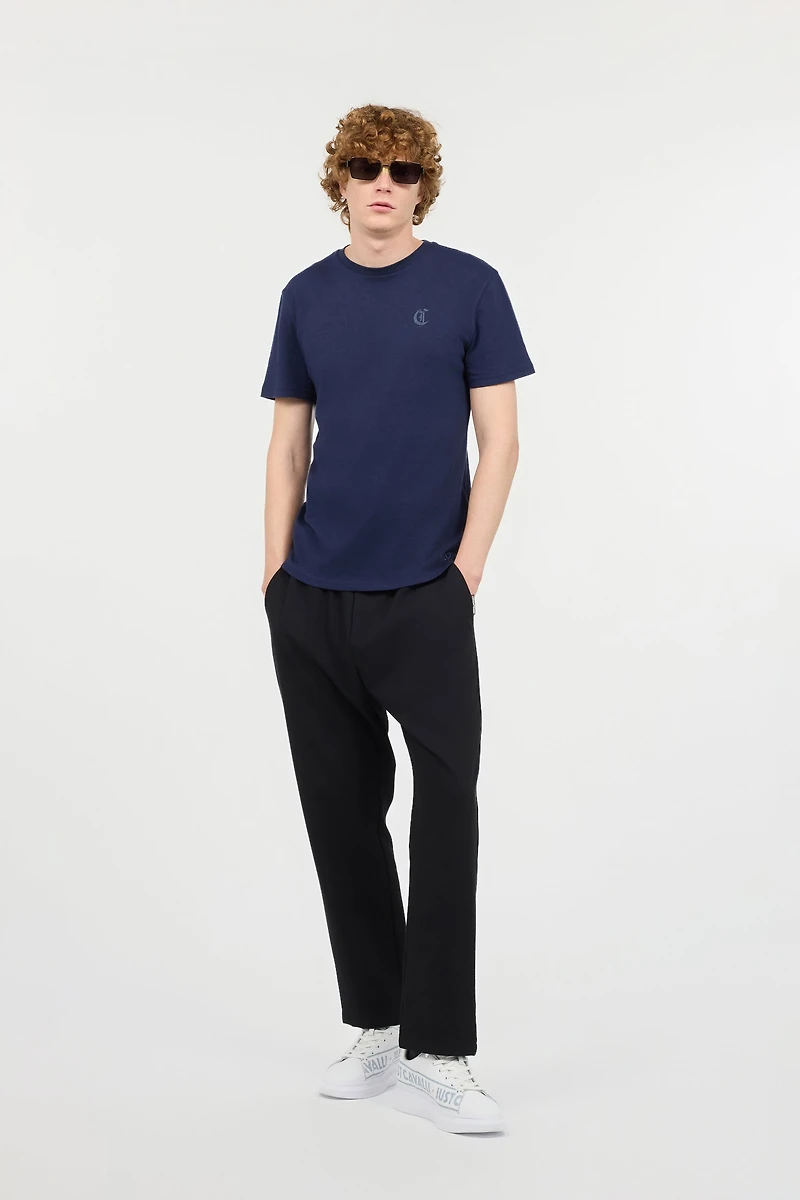 Navy Blue Cotton T-Shirt With Logo