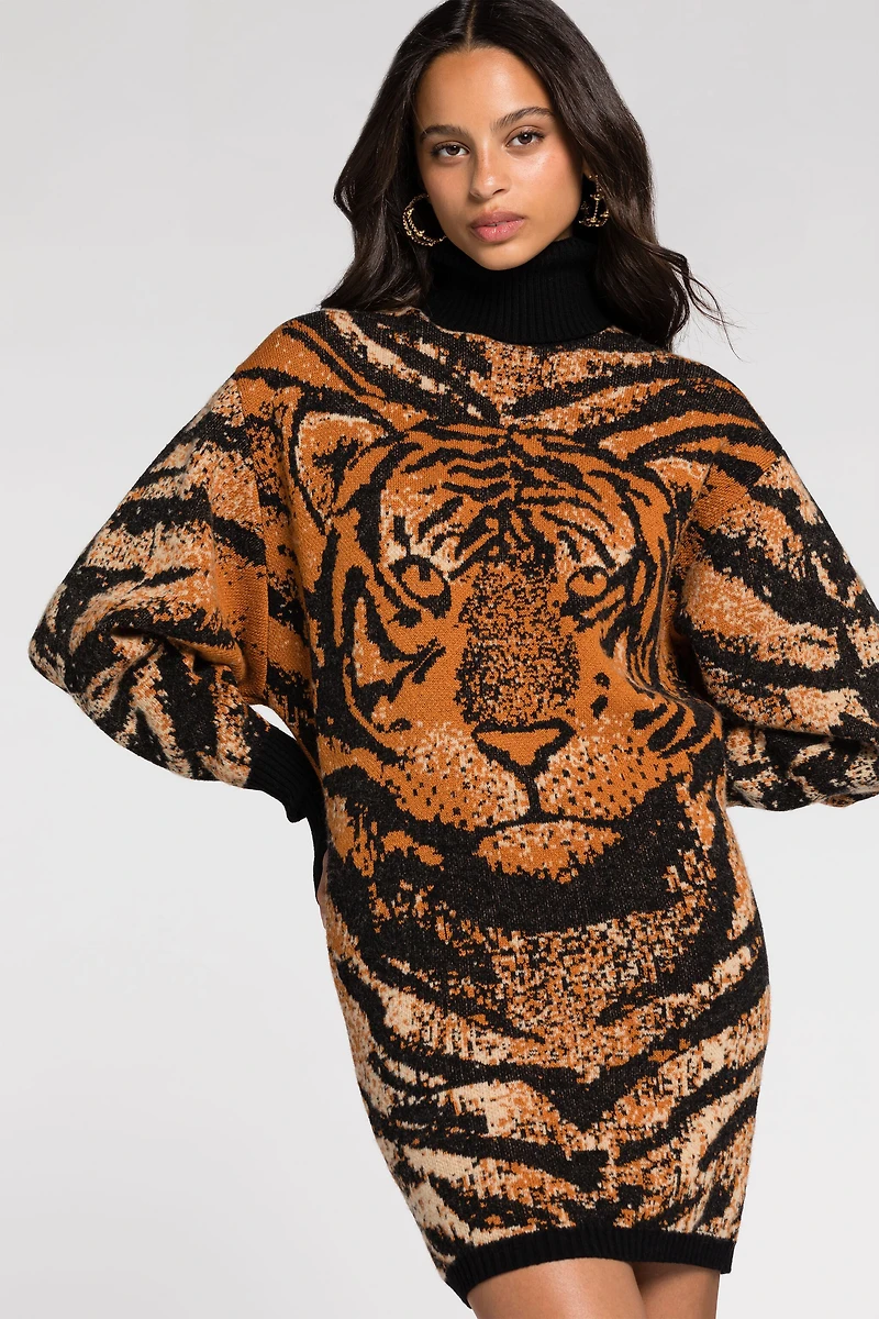 Tiger jacquard knitted dress