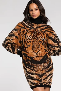 Tiger jacquard knitted dress