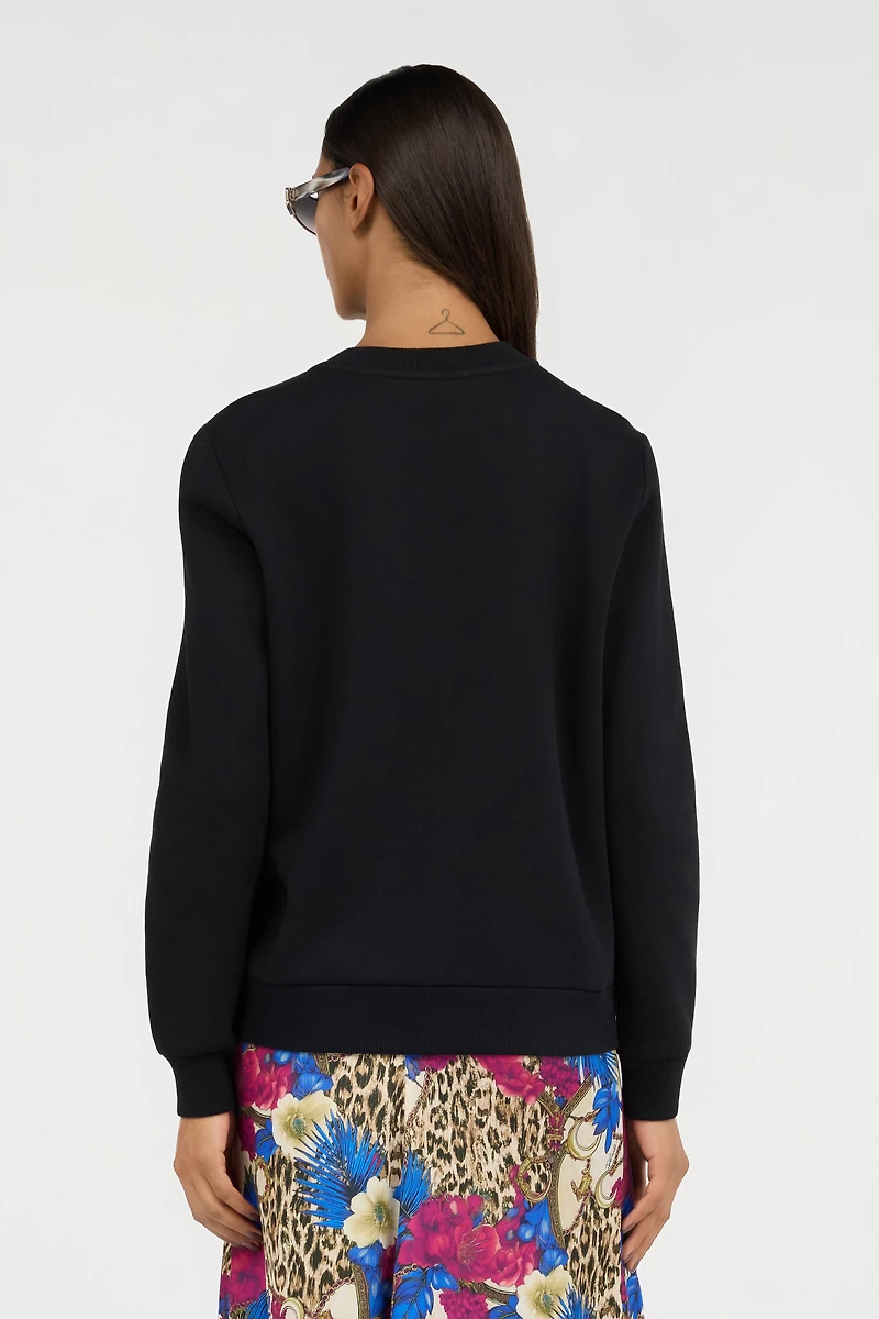Black Sweatshirt with Floral Logo Print