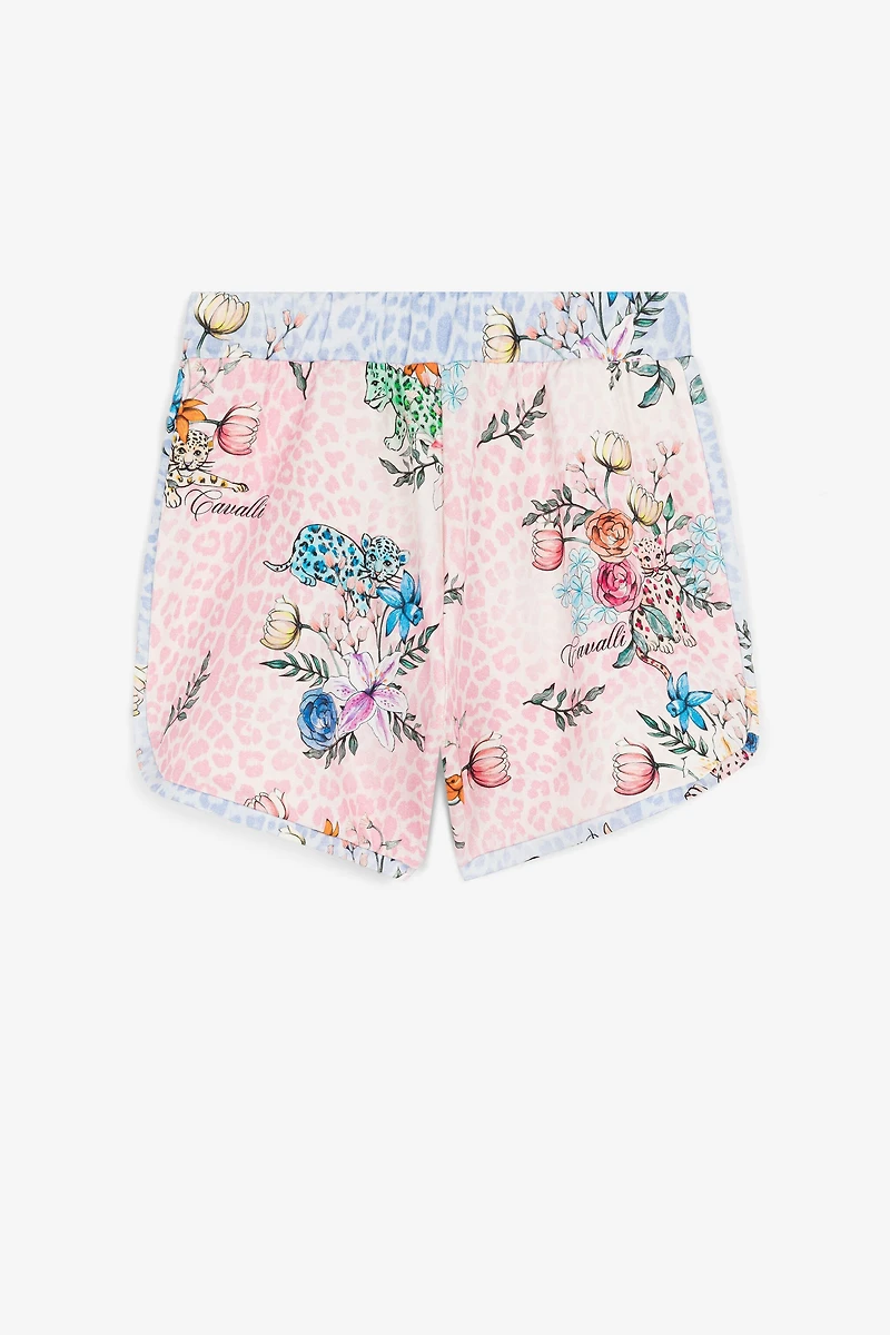 Jaguar And Flower-Print Shorts