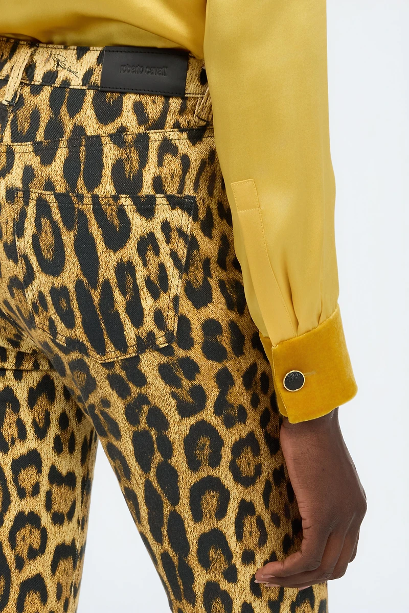 Denim Jeans With Jaguar Skin Print
