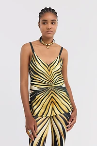 Ray Of Gold Print Silk Top