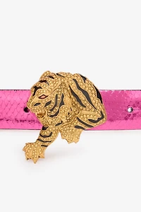 Belt with Snake Print and Jewel Tiger Detail