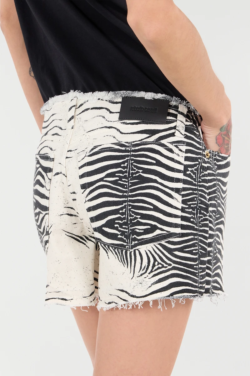 Frayed Shorts With White Tigress Print