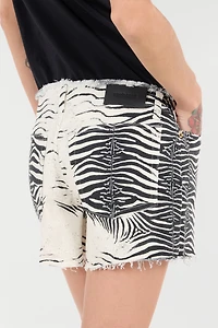 Frayed Shorts With White Tigress Print