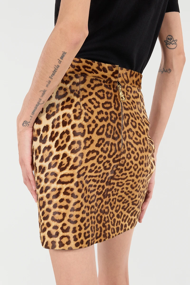 Leather Miniskirt With Leopard Skin Print