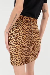 Leather Miniskirt With Leopard Skin Print