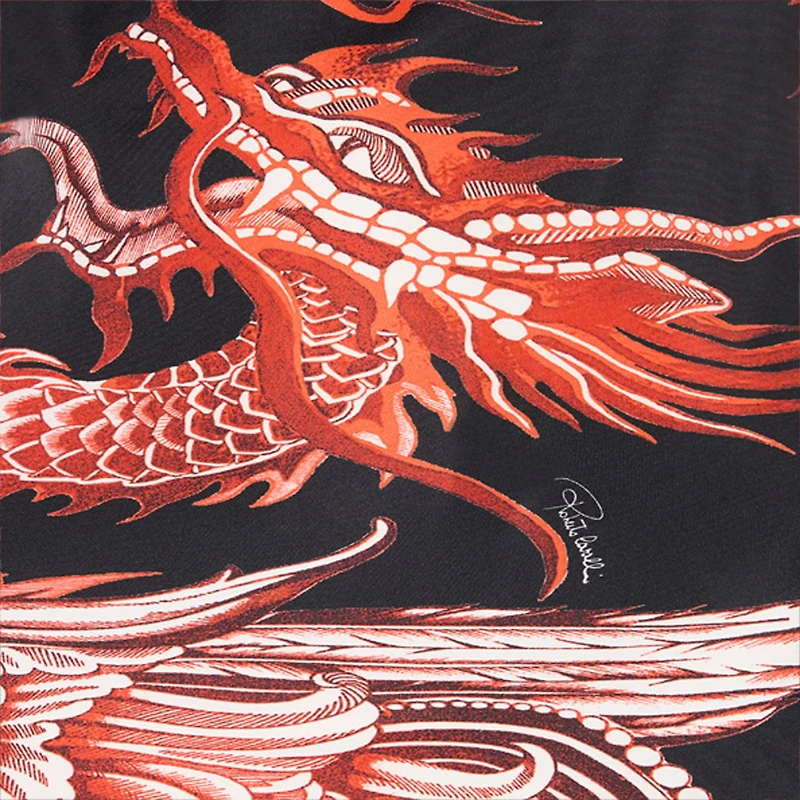 Silk Mini Dress With Dragon And Ruches