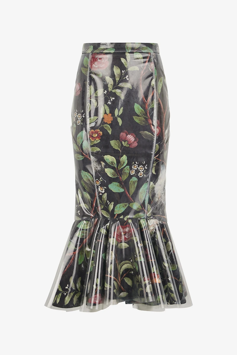 Mermaid Skirt With Shrub And Flower Print