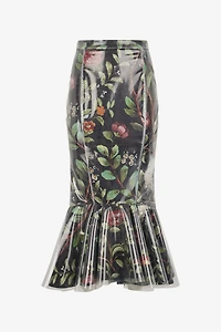 Mermaid Skirt With Shrub And Flower Print