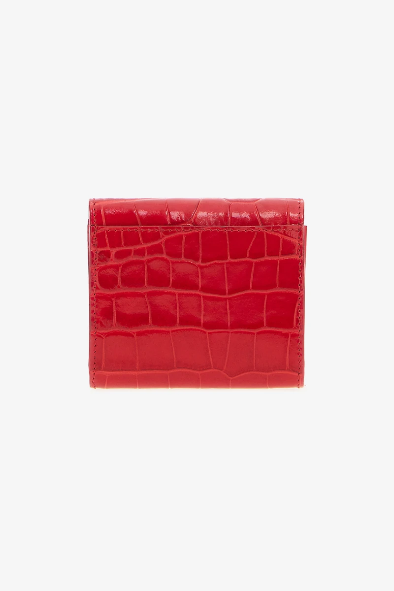 Red Croc-Embossed Leather Card Case