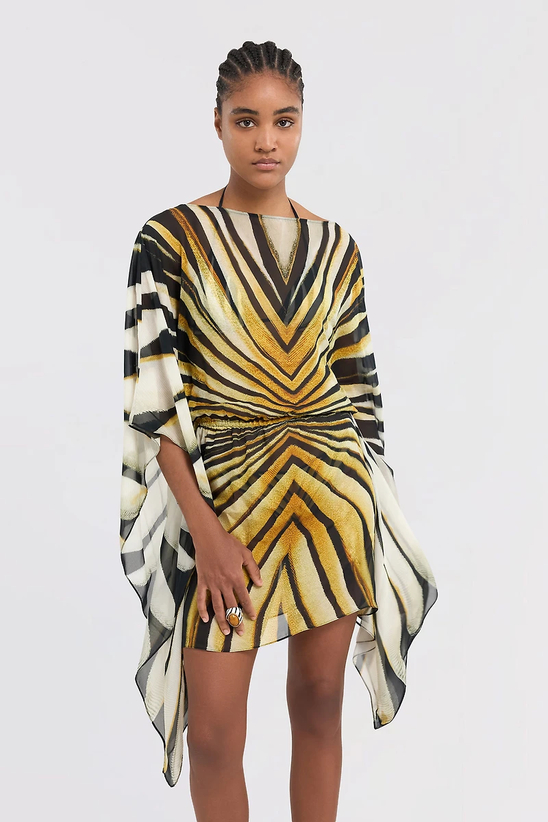 Ray Of Gold Print Kaftan Dress Silk