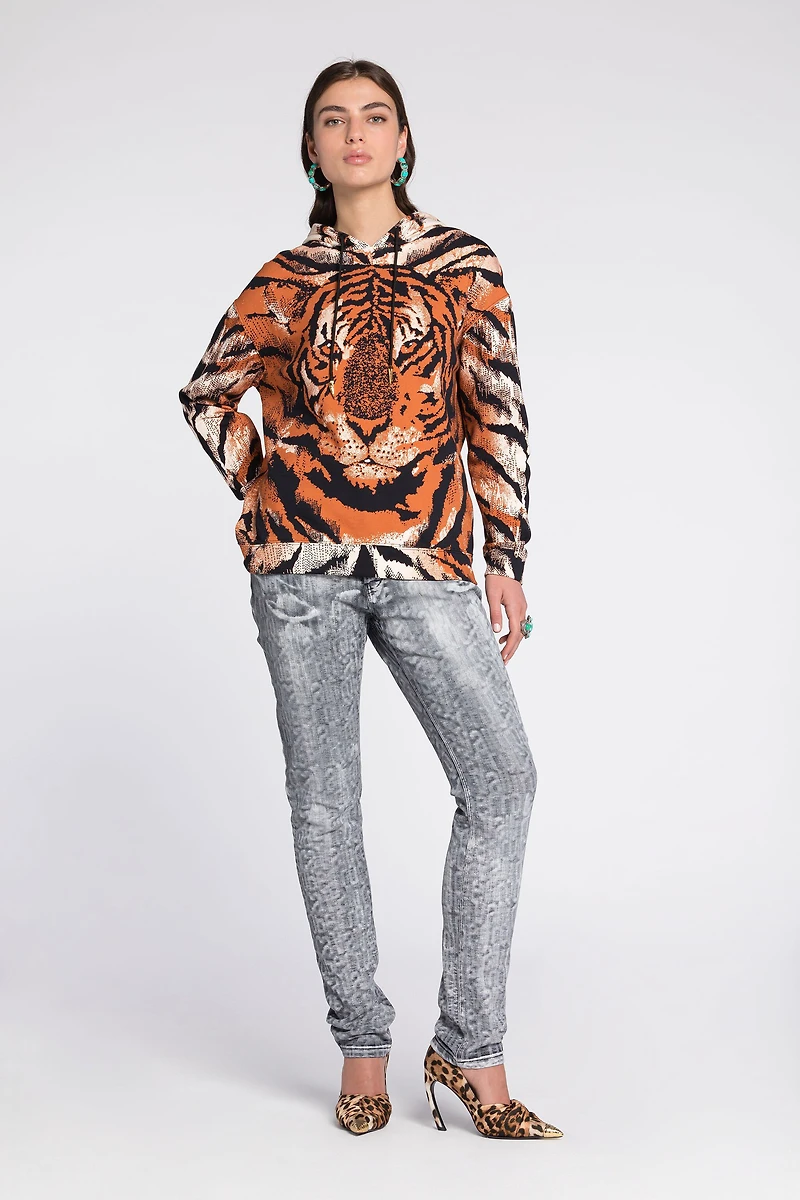 Tiger-Print Cotton Hoodie