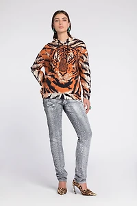 Tiger-Print Cotton Hoodie