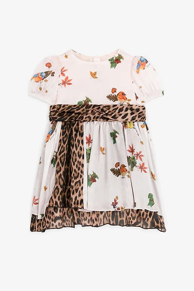 Leopard And Bird-Print Silk Dress