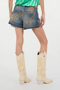Shorts With Studded And Rhinestone-Detailed Zebra Pattern