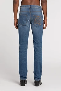 Mirror Snake-Embroidered Slim-Fit Jeans