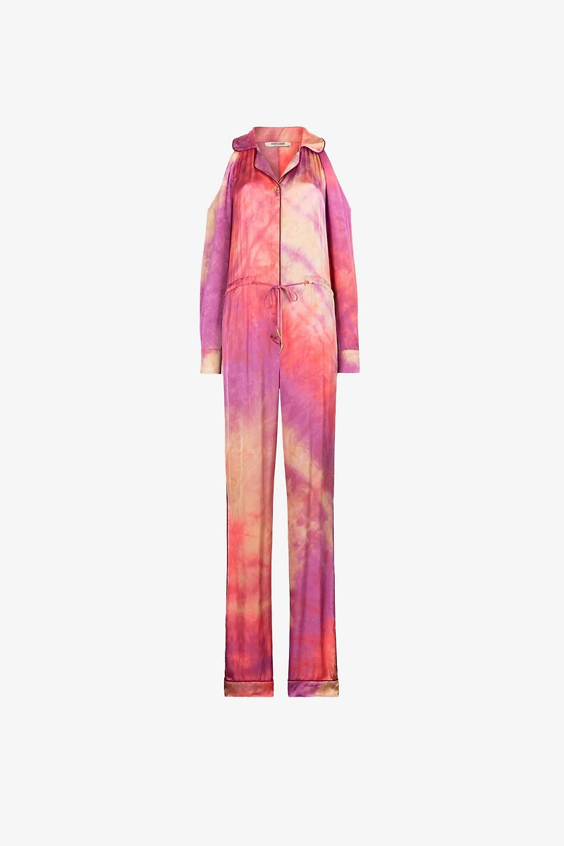 Tie-dye drawstring jumpsuit