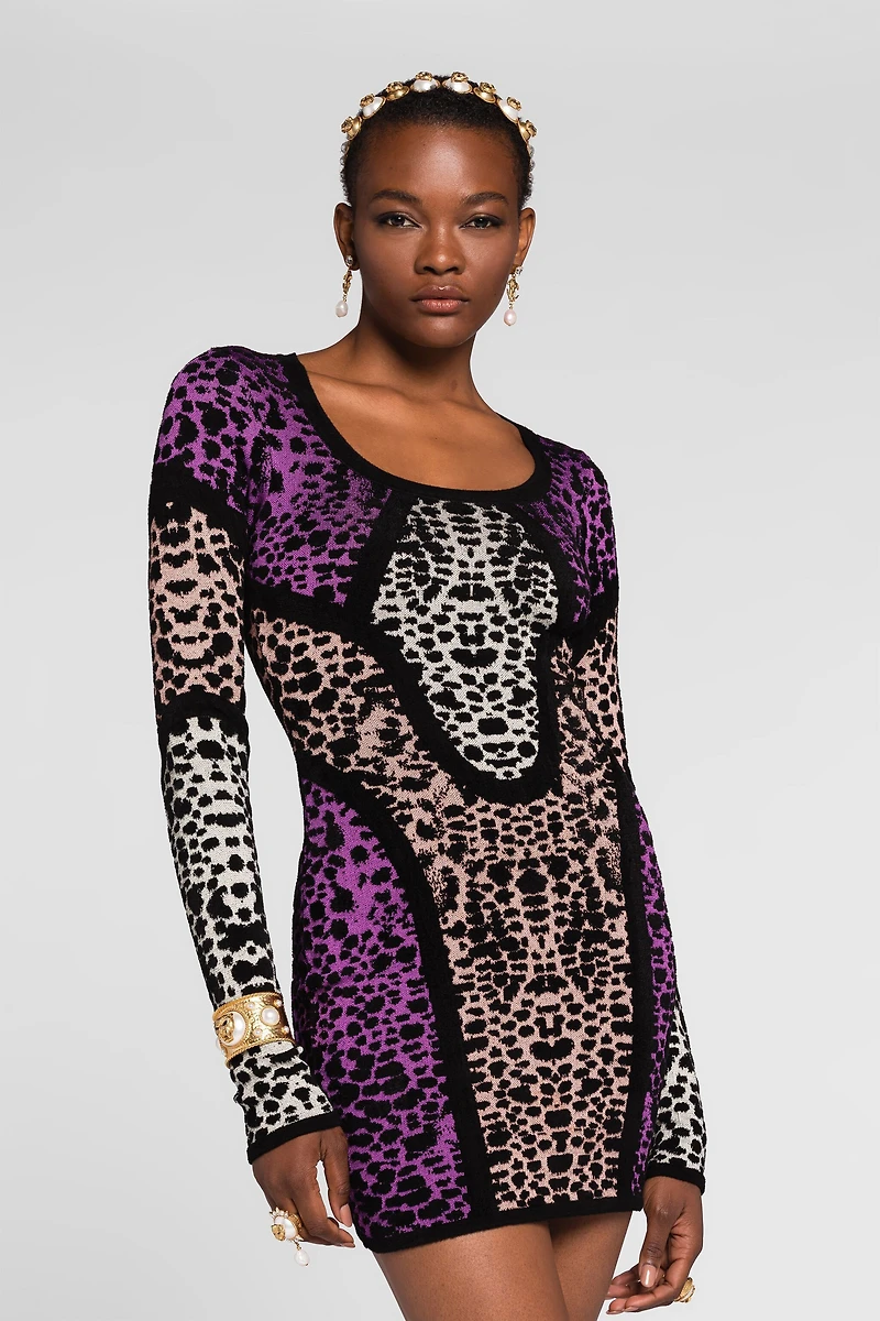 Animal print panelled minidress