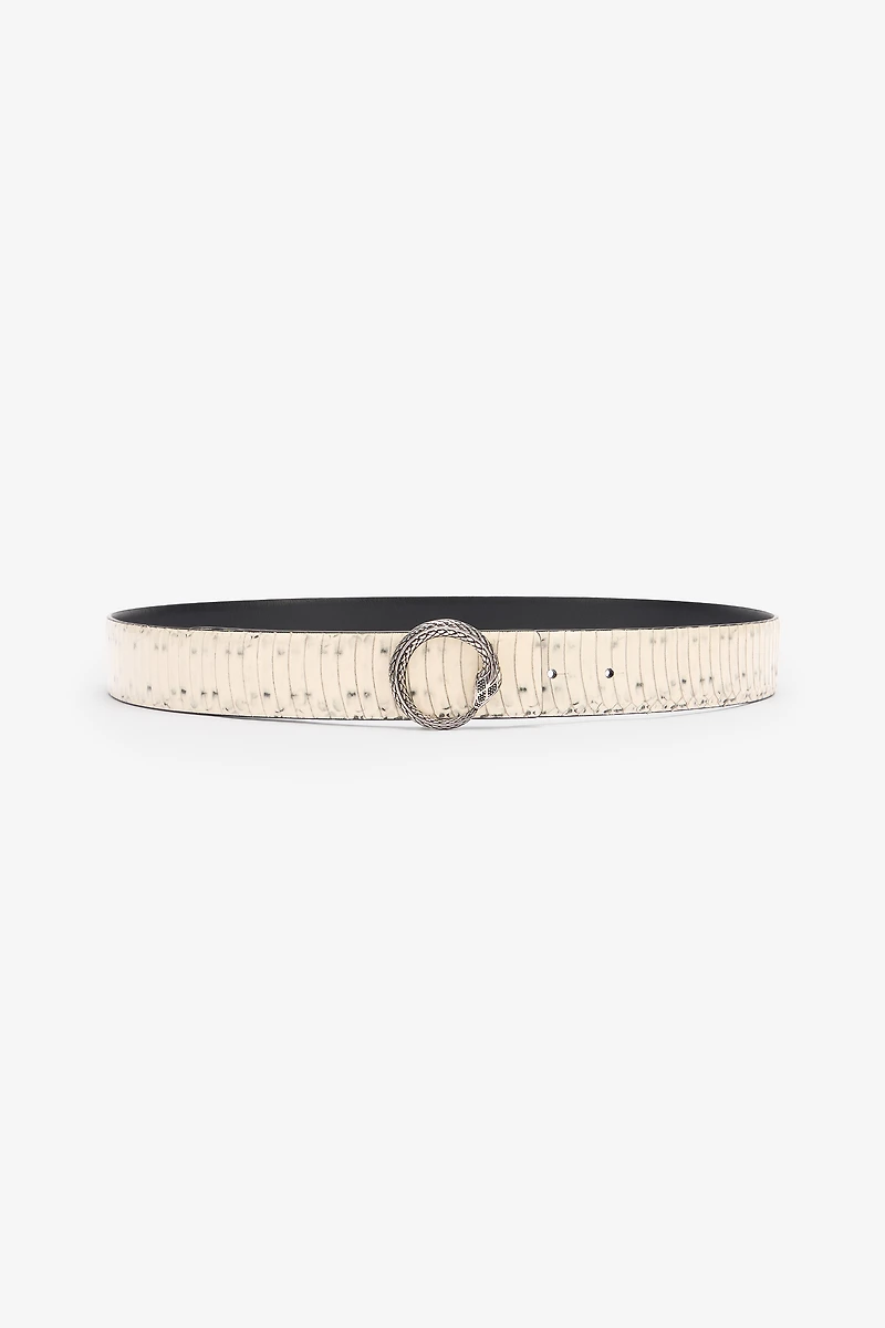 Printed Leather Belt With Snake Buckle