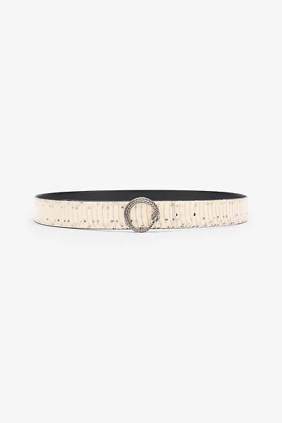 Printed Leather Belt With Snake Buckle