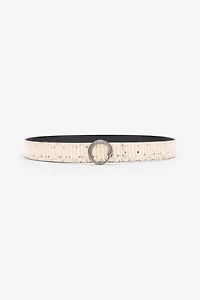 Printed Leather Belt With Snake Buckle