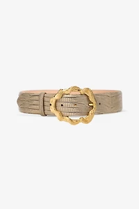 Belt With Cobra Print And Snake Buckle