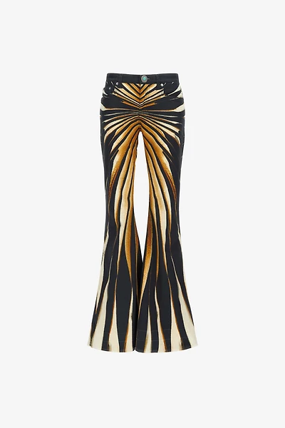 Flared jeans with Ray of Gold print