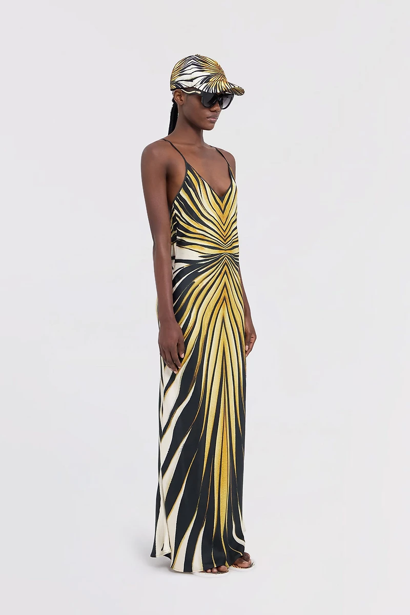 Ray Of Gold Print Silk Maxi Dress